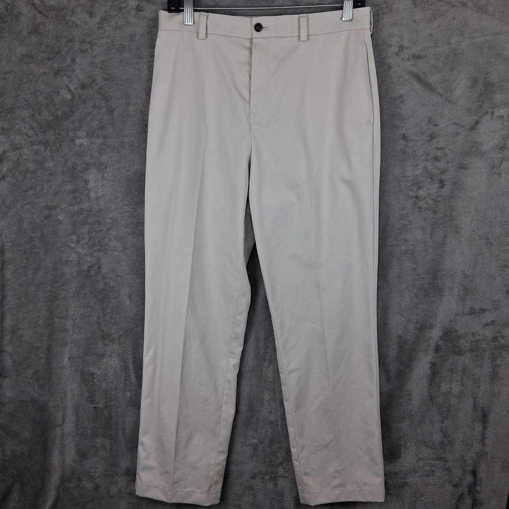 Brooks Brothers Fleece Men 18 Beige Khaki Chino Pants Straight Flat Front 4574